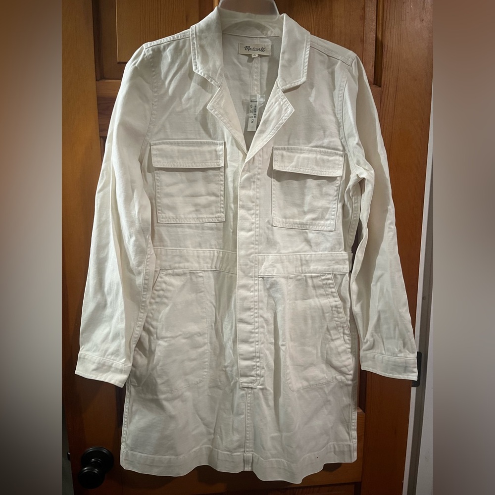 Madewell Denim Womens Coverall Dress L White Cotton Relaxed Fit Classic